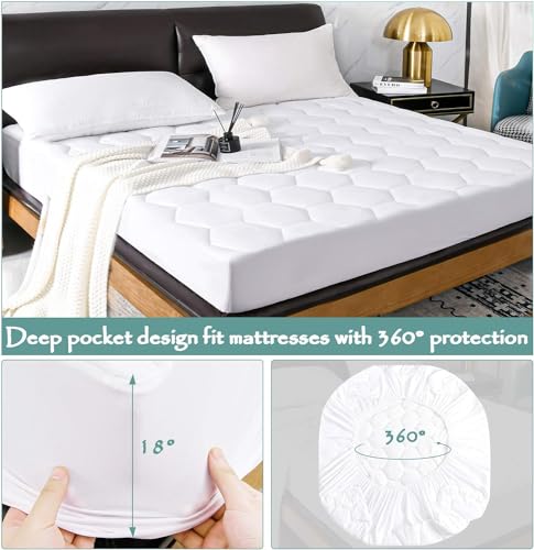 Image of Softhour Waterproof Mattress Protector, 3D Air Fabric Bed Cover with Deep Pocket(Rayon Cotton Padding White - 2pack, Twin XL)