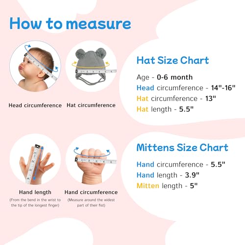 Knitted Colorful Double Pom-Pom Baby Hat and Mittens Set|Warm Winter Newborn Essentials for Boys and Girls 0-6 Months4