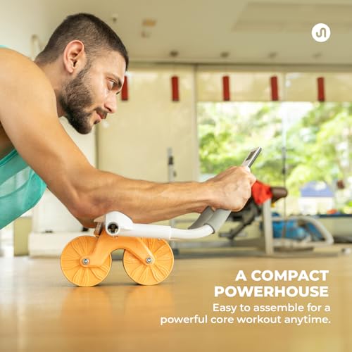 Image of Bodyband Abs Roller For Men & Women Ab Roller Wheel For Home Gym Exercise Equipment For Home Gym Exercise Machine Dual Wheel with 6mm Knee Mat - Yellow