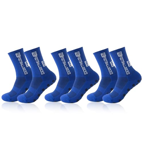 Sykerout Calcetines de fútbol para hombre y mujer, antideslizantes, 3 pares, talla 38-42, azul y rojo, unisex, adultos, deportivos, calcetines deportivos, absorben el sudor, transpirables
