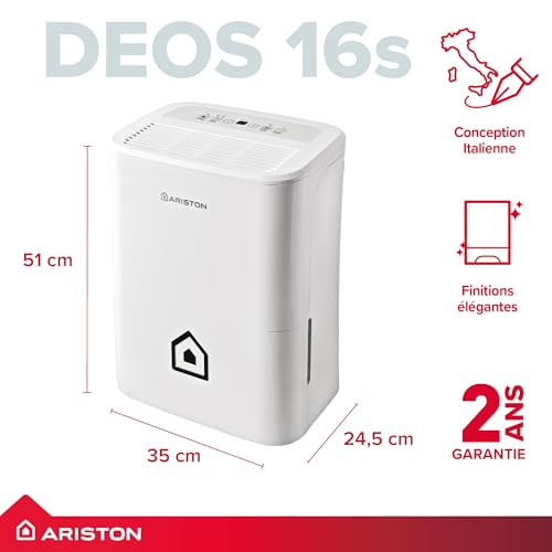 Ariston Deos 16S NET WiFi Déshumidificateur Portable Haut de gamme avec Réservoir Contrôle Électronique du niveau dHumidité Silencieux - vue 3