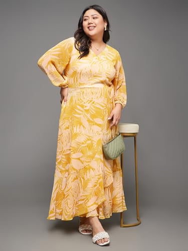 Image of Miss Chase A+ Women's Bohemian V-Neck Flutter Sleeve Chiffon Relaxed Fit Wrap Maxi Dress