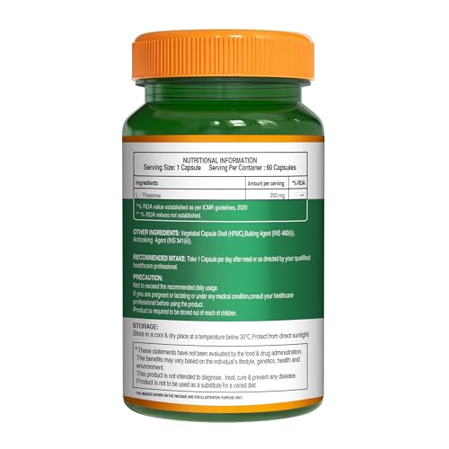 Image of Pure Nutrition L-Theanine 200mg - 60 Veg Capsules | L Theanine Supplement | Supports Stress Relief, Anxiety Reduction & Cognitive Health | Promotes Relaxation & Brain Function