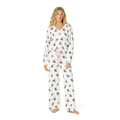 PJ Salvage Womens [Amazon Exclusive] Cloud Jersey Open-Bottom Pajama 2-Piece PJ Set Ivory Medium