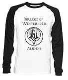 Hecho en Europa College of Winterhold Alumni Hombre Mujer Unisex Camiseta De Béisbol Blanca Negra Manga 2/3 Women\'s Men\'s Unisex Baseball T-Shirt Tamaño L Men\'s White T-Shirt Large Size L