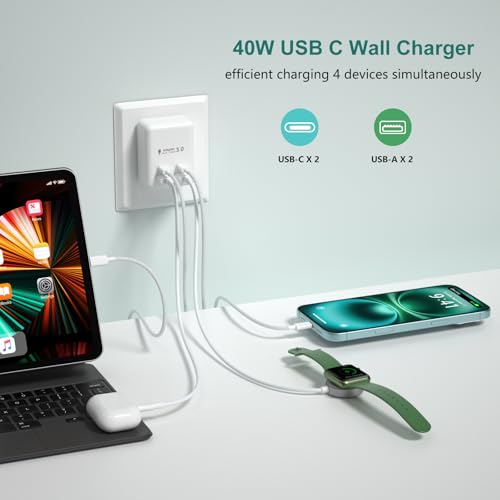 USB C Charger Block, Besgoods 4 Ports USB C Wall Charger PD Fast Charging QC USB A Travel Adapter 40W for iPhone 17 16 Pro Max 15 Plus 14 13 12 11 iPad Watch Galaxy Android Phones, 2Pack - image 2