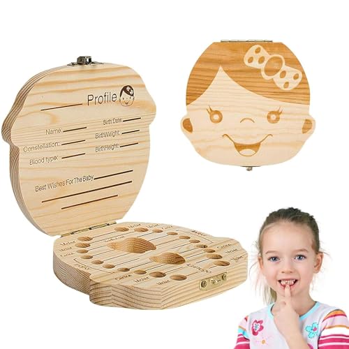 BABYZOCO Caja de Dientes niñas, Caja para Dientes de Leche, Caja de Madera Guardar Dientes, Guardadientes, Caja dientes infantil, Estuche dientes, 12 cm x 2.8 cm altura, Madera, Incluye pinza y bote