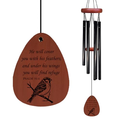 Foyoulame Christian Gifts Bird Wind Chimes, Bird Gifts Wind Chimes, Christian Faith Based Religious Gift for Women, He Will Cover You with His Feathers Bible Verse WindChimes for Outside 26" Inches