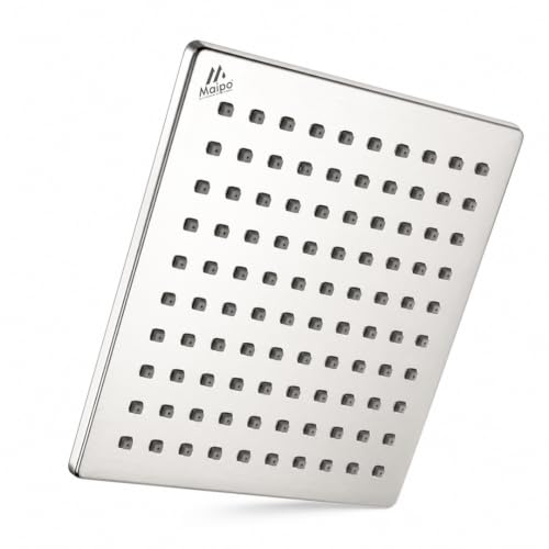 Image of Maipo Elegant 12 Inch Square Stainless Steel Rain Shower Head|Overhead Shower|Universal Bathroom Shower Head|Chrome Finish, Anti-Clog Silicone Nozzles
