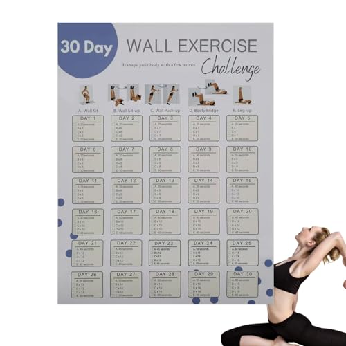 Planificador de ejercicios de pared de 30 días, hoja de registro de desafíos de fitness para...