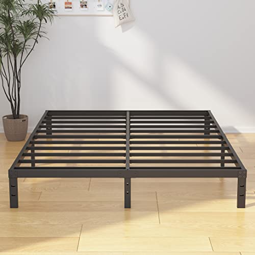 Emoda Queen Bed Frame No Box Spring Needed 10 Inch Heavy Duty Metal Platform Bedframe Queen Size With Steel Slats, Easy Assembly, Black #TOP1