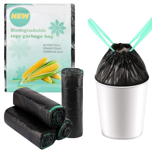 80 Bolsas de Basura Orgánica 15L Bolsas de Basura con Cordón Bolsas de Basura Bio,bolsas basura gruesas ybiodegradablescompostables para residuos de alimentos, hogar, jardín, cocina (45x50cm,negro)