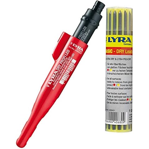 vasalat 101168335_101168336 LYRA Dry LED mit Ersatzminen-Set Graphit Deep Hole Marker, red, Profi INKL Cover