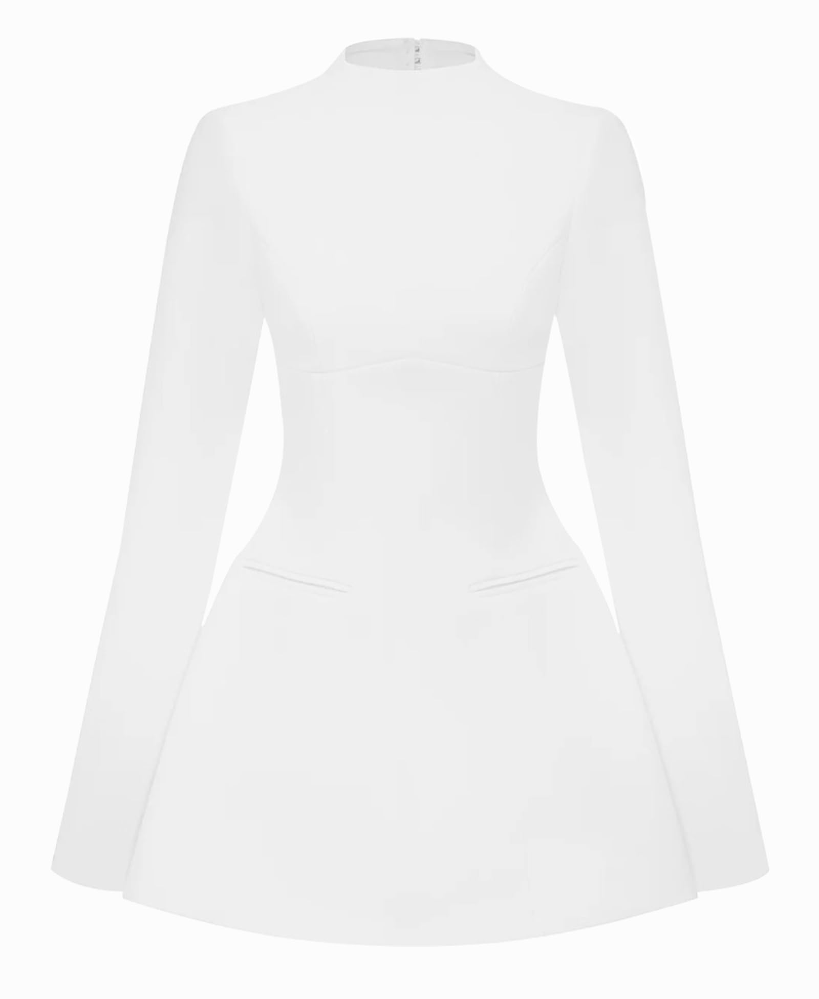 LuFeng Vestido corto de manga larga para mujer, con cuello alto falso, sexy, acampanado, sin espalda, para fiesta