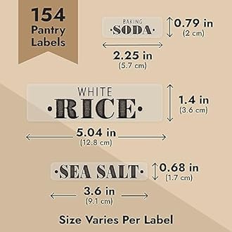 Talented Kitchen Clear Vinyl Pantry Labels for Food Containers - Waterproof & Repositionable for Kitchen Jars - Farmhouse Pantry Organization - Preprinted Baking Labels - Pack of 154, Assorted Sizes