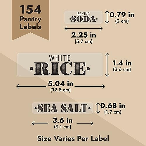 Talented Kitchen Clear Vinyl Pantry Labels for Food Containers - Waterproof & Repositionable for Kitchen Jars - Farmhouse Pantry Organization - Preprinted Baking Labels - Pack of 154, Assorted Sizes