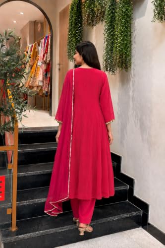 Image of ANNI DESIGNER Viscose Blend Kurta for Women | Kurta with Pant & Dupatta | A Line Embroidered Suit | Indian Ethnic Outfit Office Party Wedding Clothing Fashion Premium Traditional Style Look 3 Piece