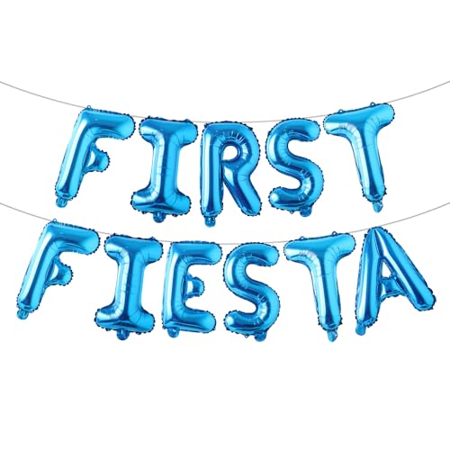Image of First Fiesta Birthday Decorations Mexican 1st Birthday Party Supplies Multicolor First Fiesta Balloons Mexican Uno Cactus Banner for Cinco De Mayo Taco Bout Uno Party Decor (FIRST FIESTA Blue)