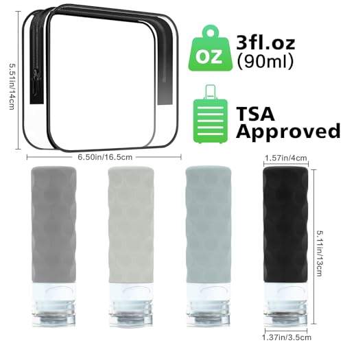 travel bottles for toiletries 4pcs tsa approved 3oz travel size containers bpa free leak proof premium silicone bottles refillable liquid squeezable accessories wtoiletry bag