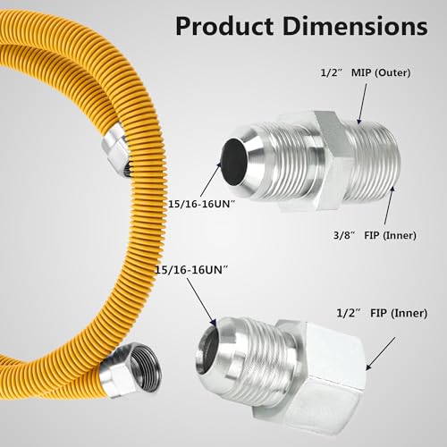 Puxyblue GASLINE48 𝙐𝙥𝙜𝙧𝙖𝙙𝙚𝙙 Puxyblue 48 Inch Flexible Gas Line Kit For Dryer,Water Heater,Gas Tank,Gas Stove,Flexible Stainless Steel Yellow Gas Line Come thumb #1