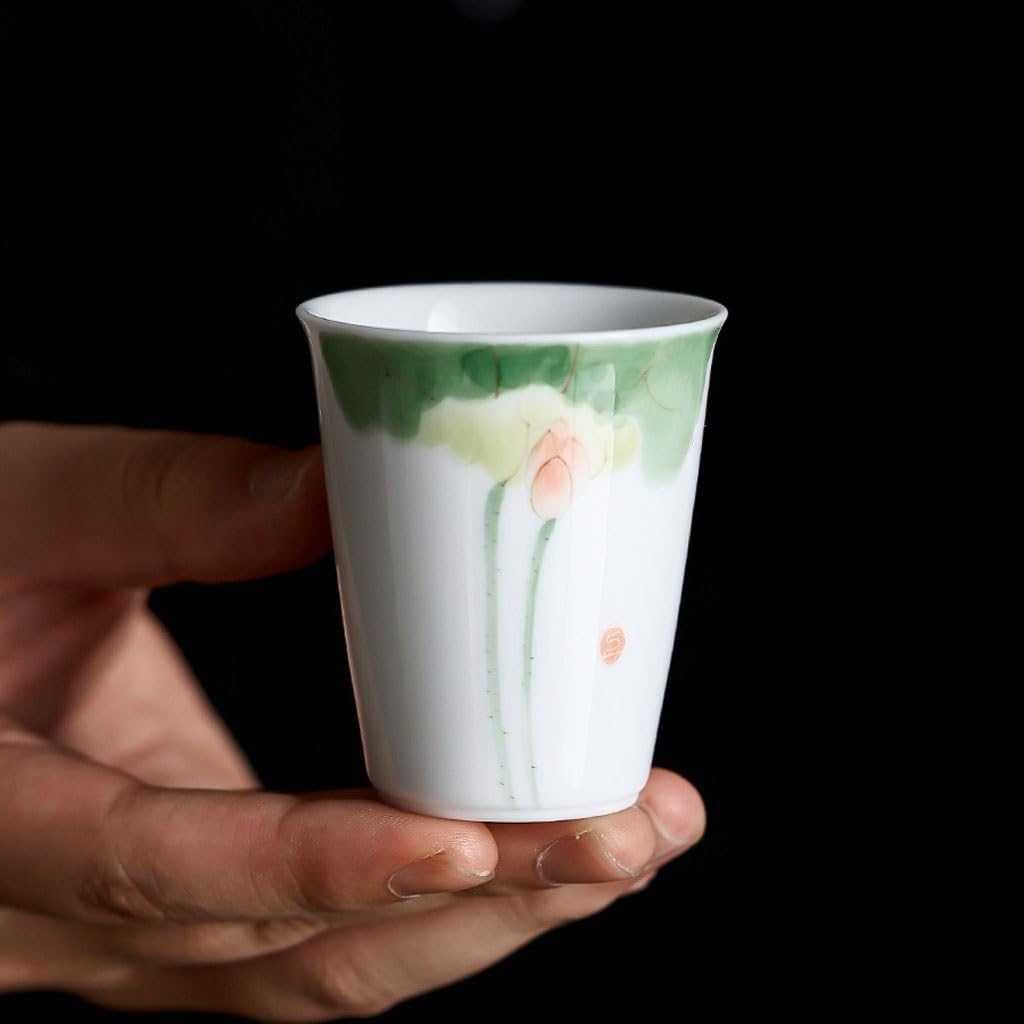 GSOUL Kungfu Tea cup Handmade Small Teacup Hand-painted Lotus Kung Fu Tea Set Personal Drinking Cup Chinese Water Small Tea Cups