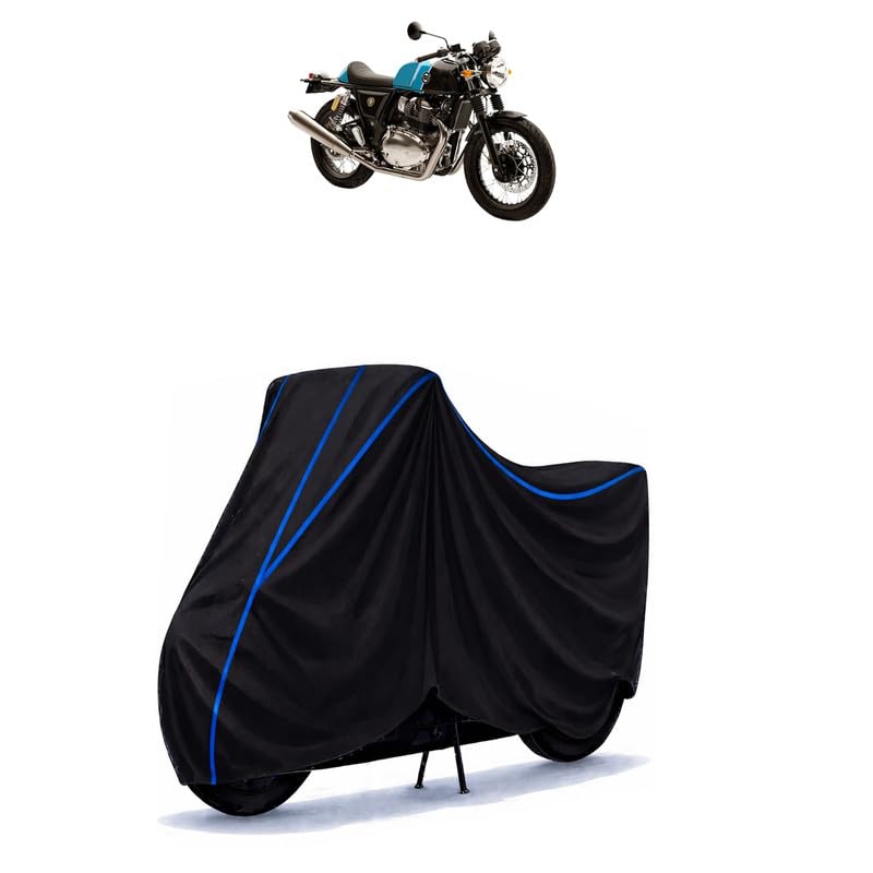 Image of Continental GT 650 Chrome Bike Cover Water Resistant Universal Motorcycle Rain | Heavy Duty UV Protection, Dust, Scratch Indoor Outdoor All Weather with Black Blue Piping Elastic