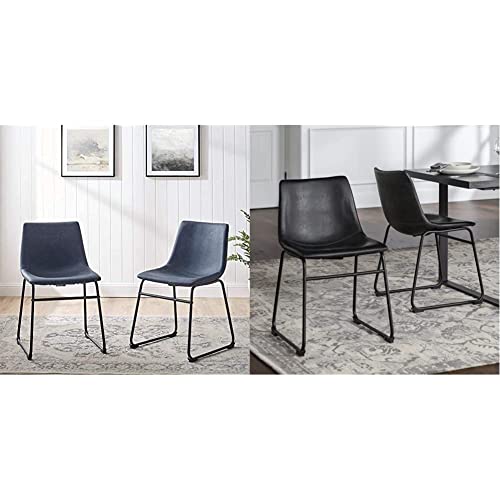 Walker Edison Douglas Urban Industrial Faux Leather Armless Dining Chairs, Set Of 2, Navy Blue & Douglas Urban Industrial Faux Leather Armless Dining Chairs, Set Of 2, Black #TOP25