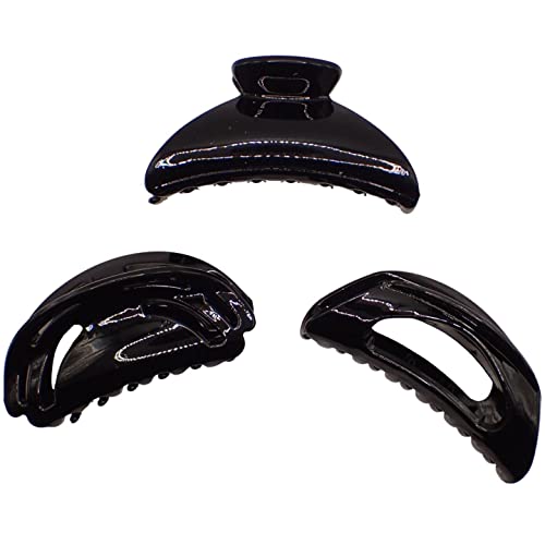 Topkids Accessories 3 Pack Women Large Bulldog Hairclip Trendy Womens Clips for All Hair Types (black)