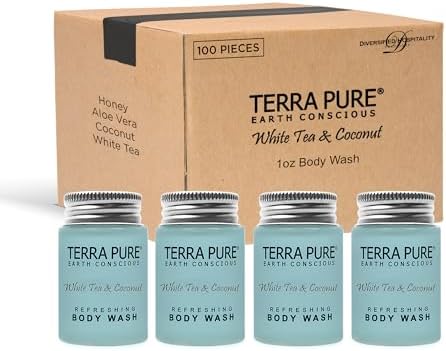 Terra Pure White Tea & Coconut Body Wash, Travel Size Hotel Amenities, 1 oz. (Case of 100)