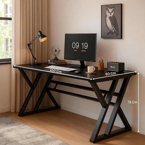 Image of TEKAVO Jimmy Study Table for Home & Office Wooden | Office Table for Work from Home | Gaming Workstation Desk with Heavy Duty Metal | 150 cm Table | Black