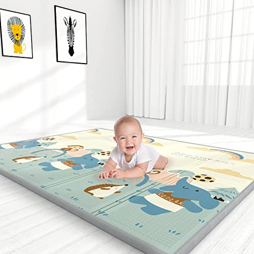 Image of YOOVEE Foldable Baby Play Mat for Crawling, Extra Large Play Mat for Baby, Waterproof Non Toxic Anti-Slip Reversible Foam Playmat for Baby Toddlers Kids (Whale)