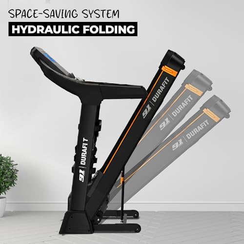 91-Durafit Focus Multifunction 7HP Peak BLDC Hydraulic Foldable Treadmill| Max Weight 150 Kg| Running Surface : L -1360mm & W -550 |18 Km/H Max Speed| 20-Auto Incline |Bluetooth Speaker | Wynd app