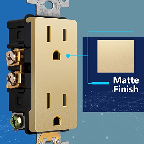 Lider Matte Finish Decorator Receptacle, Child Safe Tamper-Resistant Wall Outlet, Commercial Grade, Self-Grounding, 15A 125V, Ul Listed, Lr15-Tr-Gd, Gold #TOP1