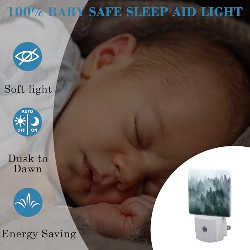 Image of Night Light Plug into Wall Misty Fir Forest Night Light with Dusk to Dawn Sensor Night Light for Kid Girls Boys Women Men Room Decor, Hallway, Kitchen, Bathroom, Nursery, Stairs