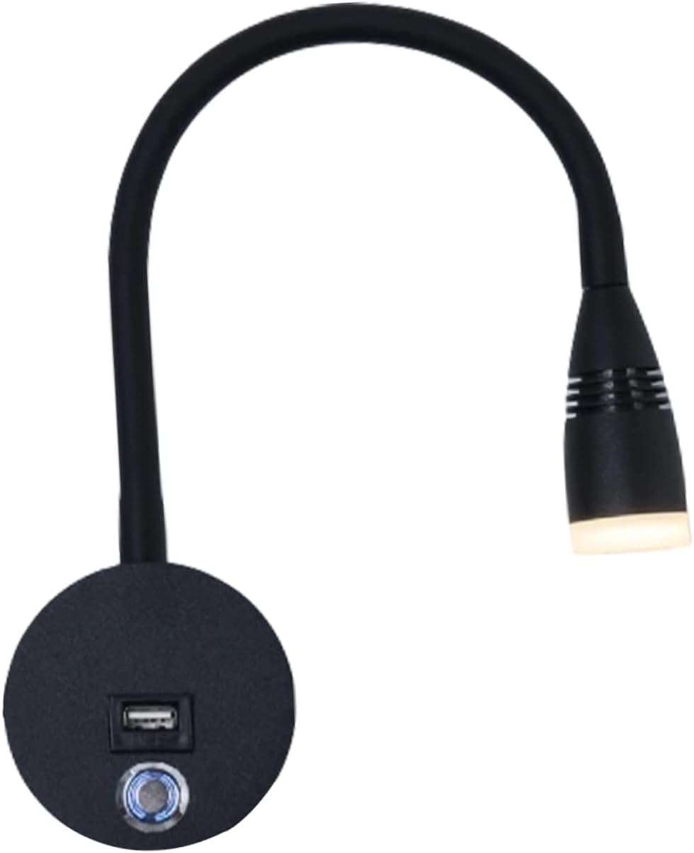 POPETPOP LED Wall Mounted Reading Light Dimmable Bedside Lamp USB Port Adjustable Flexible Gooseneck 3 Color Temperature Options for Bedroom and Reading in Bed