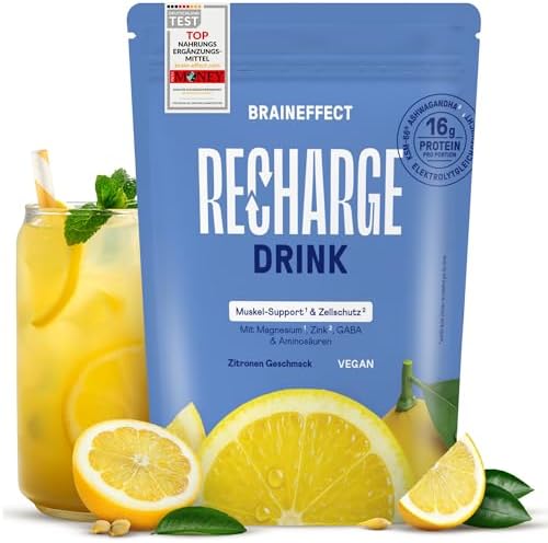 BRAINEFFECT RECHARGE - Premium Hydratationsmischung [360g] | Elektrolyte Ohne Zucker (Mit Stevia) + EAA & BCAA Pulver - Isotonisches Getränkepulver mit Aminosäuren - Zitronen Gesch