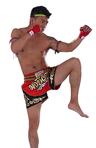 FLUORY Muay Thai Fight Shorts, MMA Shorts, Men's Unisex-Adults, M (33 inches), MTSF12, 9 inches, Basketball, Fitness, Martial Arts, Kickboxing