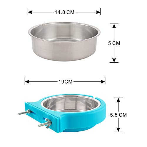 MOACC Futternapf für Käfige Pet Hanging Abnehmbare Käfig Edelstahl Lebensmittel Wasser Blau Schalen für Hunde Katzen Kleine Tiere