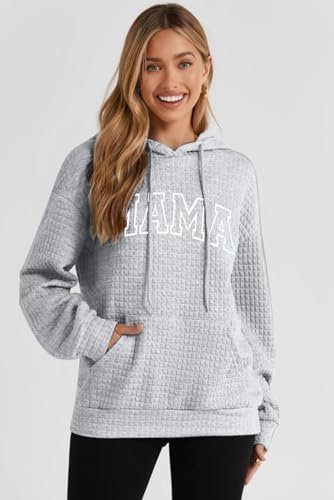 VILOVE Mama Sweatshirt Women Funny Mama Letter Print Waffle Knitted Hoodies Casual Long Sleeve Pullover Hooded Tops - Image 3