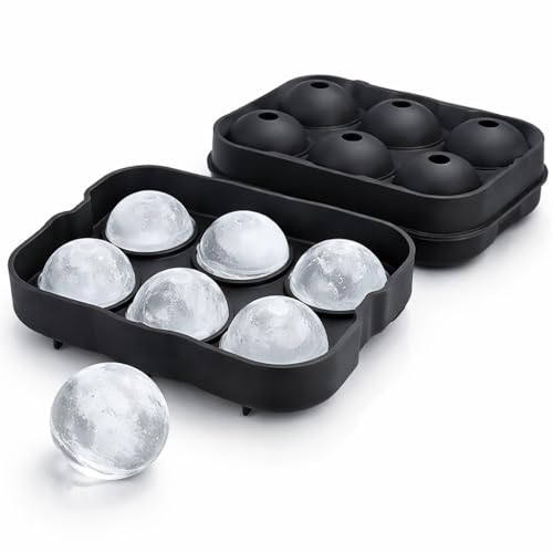 Forma de Gelo em Silicone Flexível, 6 Esferas Grandes, com Tampa, Antiaderente, Reutilizável, Ideal para Whisky e Drinks, Cores Sortidas