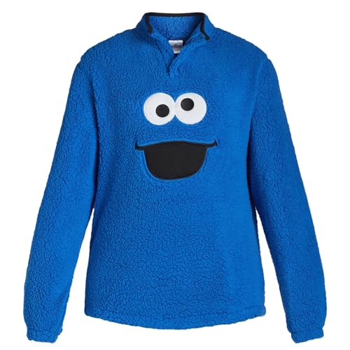 Sesame Street Cookie Monster Men's Fleece Pullover Adult 1/4 Snap Sweater Jacket