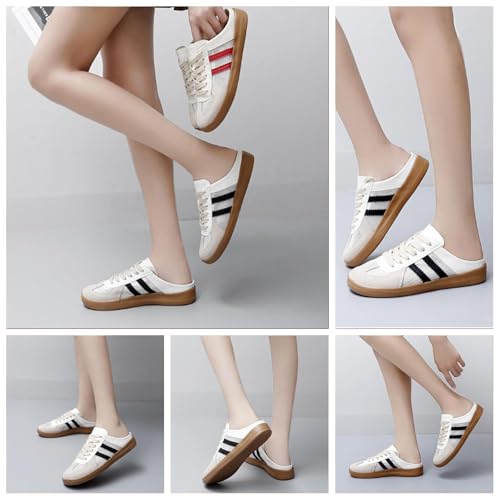 Women's Fashionable Contrast Mesh Design Lace Up Walking Shoes,Backless Sneakers Open Back Female All-Match Round Toe Slip On for Daily Wear Girl3