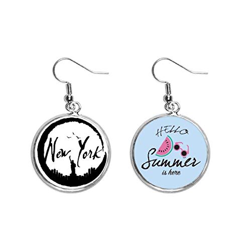 Pendientes de sandía ligeros que no pesan en el lóbulo con silueta de Nueva York para verano