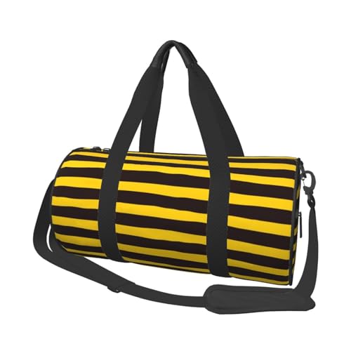 Bee Stripe Print Travel Duffle Bag, Sports Gym Bags for Women Men, Carry On Weekender Overnight Personal Item Travel Bags
