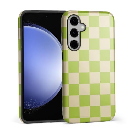 Coque Samsung S25 anti-rayures DAIZAG antichoc motif damier vert matcha