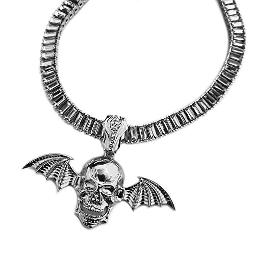 White Gold plated Avenged Sevenfold Skull Flying Bat Wings Charm Pendant & 10mm 18
