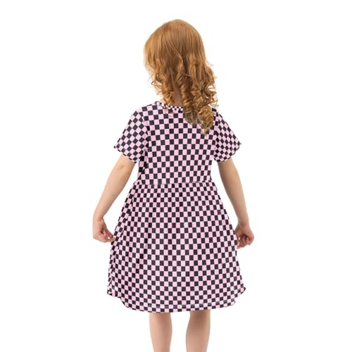 CaTaKu Girls Pink Black Checkered Dresses Toddler Summer Dress Short Sleeve Dresses for Girls Sundress 2-8T4
