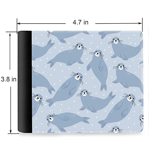 (Cartoon Arctic Animals Seal Front Pocket Slim Bifold Leather Wallet RFID Blocking with ID Window for Men2