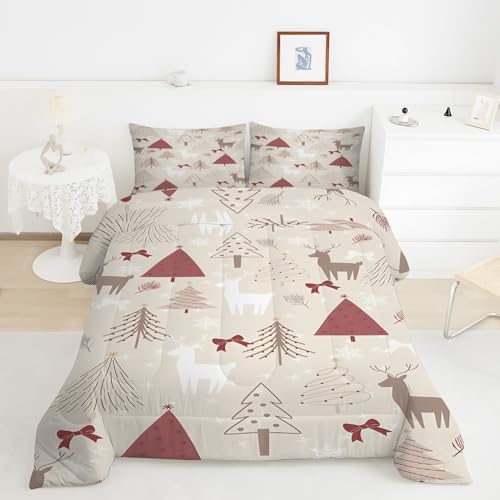 クリスマスツリー羽毛布団 3Dトナカイ掛け布団 ド ソフト 冬 キルト オールシーズン被子ソフトふわふわマイクロファイバーウォッャブル 掛け布団暖かい ふわふわ 暖かい羽毛布団軽量 通気 羽根布団150x210cm + 2枚枕カバー・43X63cmY110