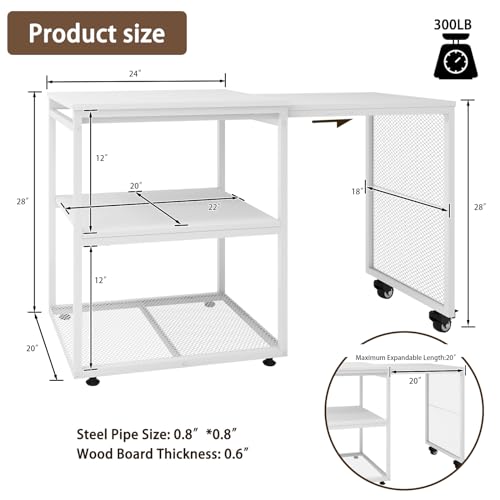 Image of Natwind 24''x20'' Large Printer Stand,Extendable Home Craft Table,White